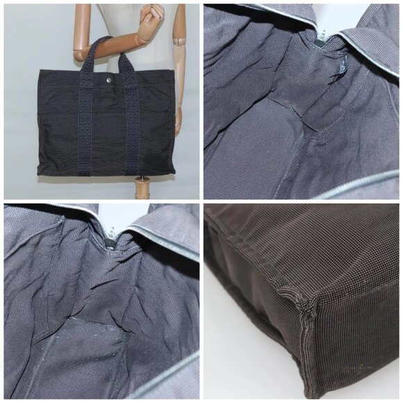 HERMES Her Line MM Hand Bag Canvas Gray Auth - Picture 16 of 16